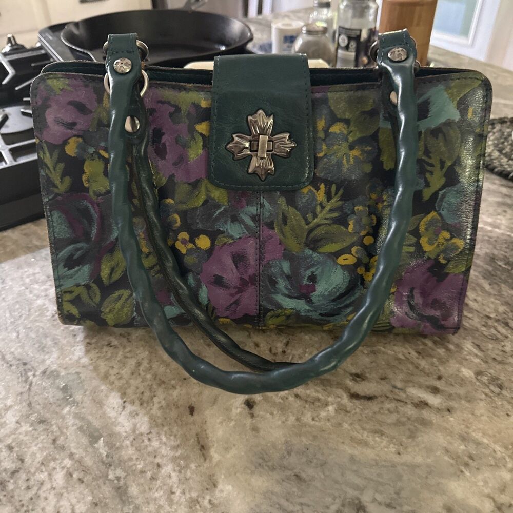 Patricia Nash Rosina Deep Blue Nature Satchel preowned MSRP $229